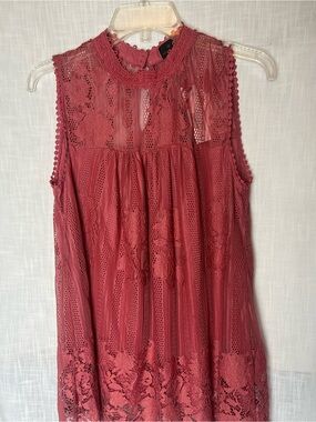 Worthington Rose Lace High-Neck Sleeveless Camisole blouse L NWT